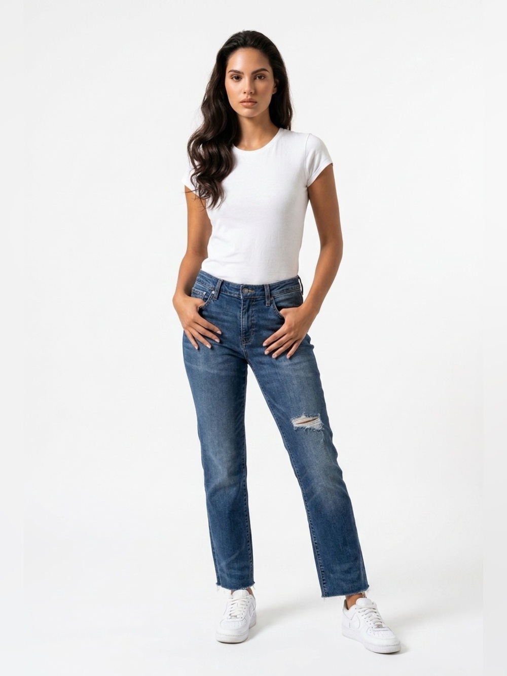 Lucky Brand US 6 / 28L Mid Rise Straight Leg Jeans Raw Hem Distressed